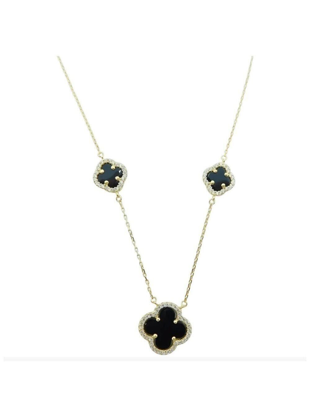 Clover Station Necklace Sterling Silver Gold Vermeil